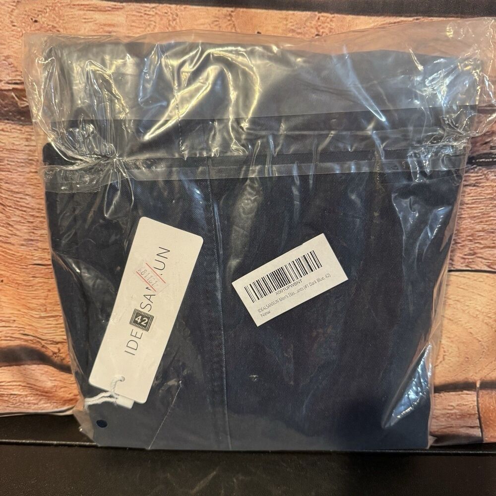 IDEALSANXUN Mens Elastic Waist Jeans Size 42 Dark Blue Relaxed Fit Denim Pants